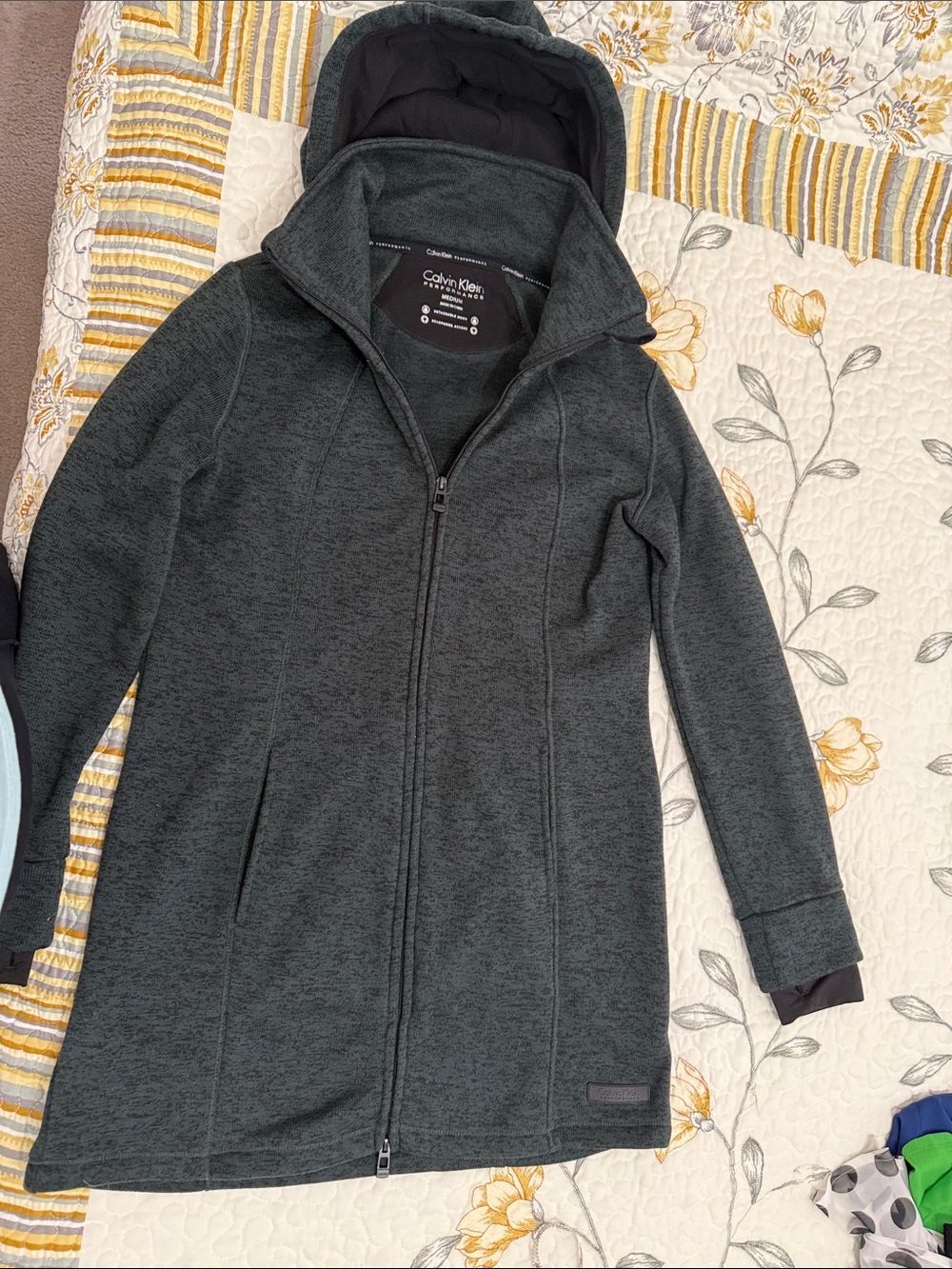 Calvin Klein Dark Green Hooded Women's Zip Raincoat